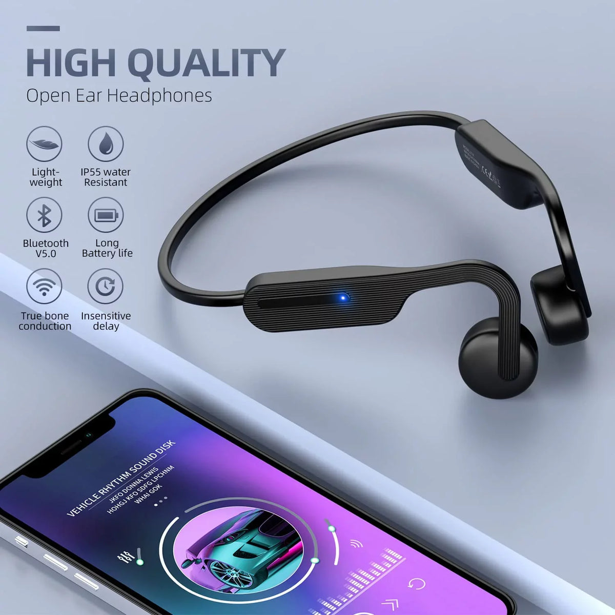 Open Headphones, Bluetooth Sports Defensive Ear Bone Sweat Conduction Headphones, Earphones, Running, Cycling, Headset 5.0 for Driving Wireless Hiking,