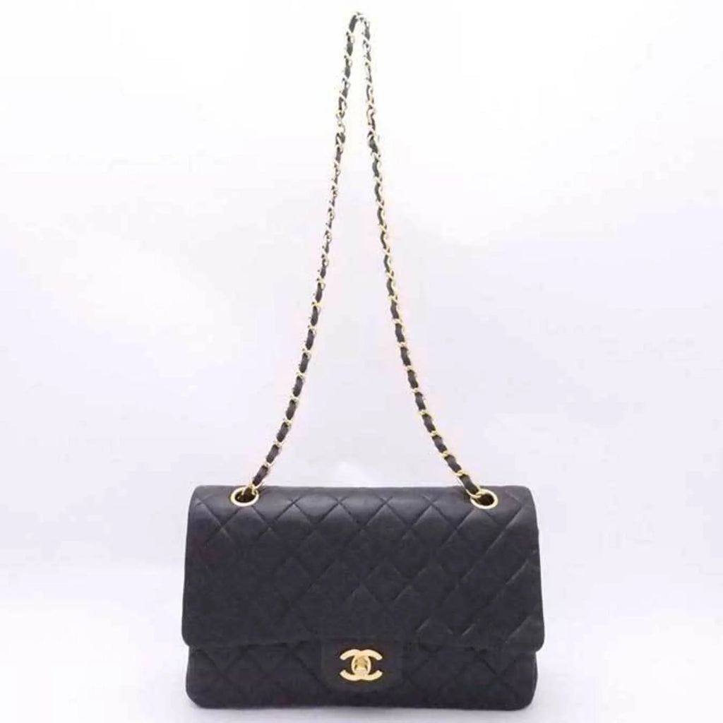 flap leather bag shoulder gold matelasse black ladies Chanel double Pre-Owned (Good)