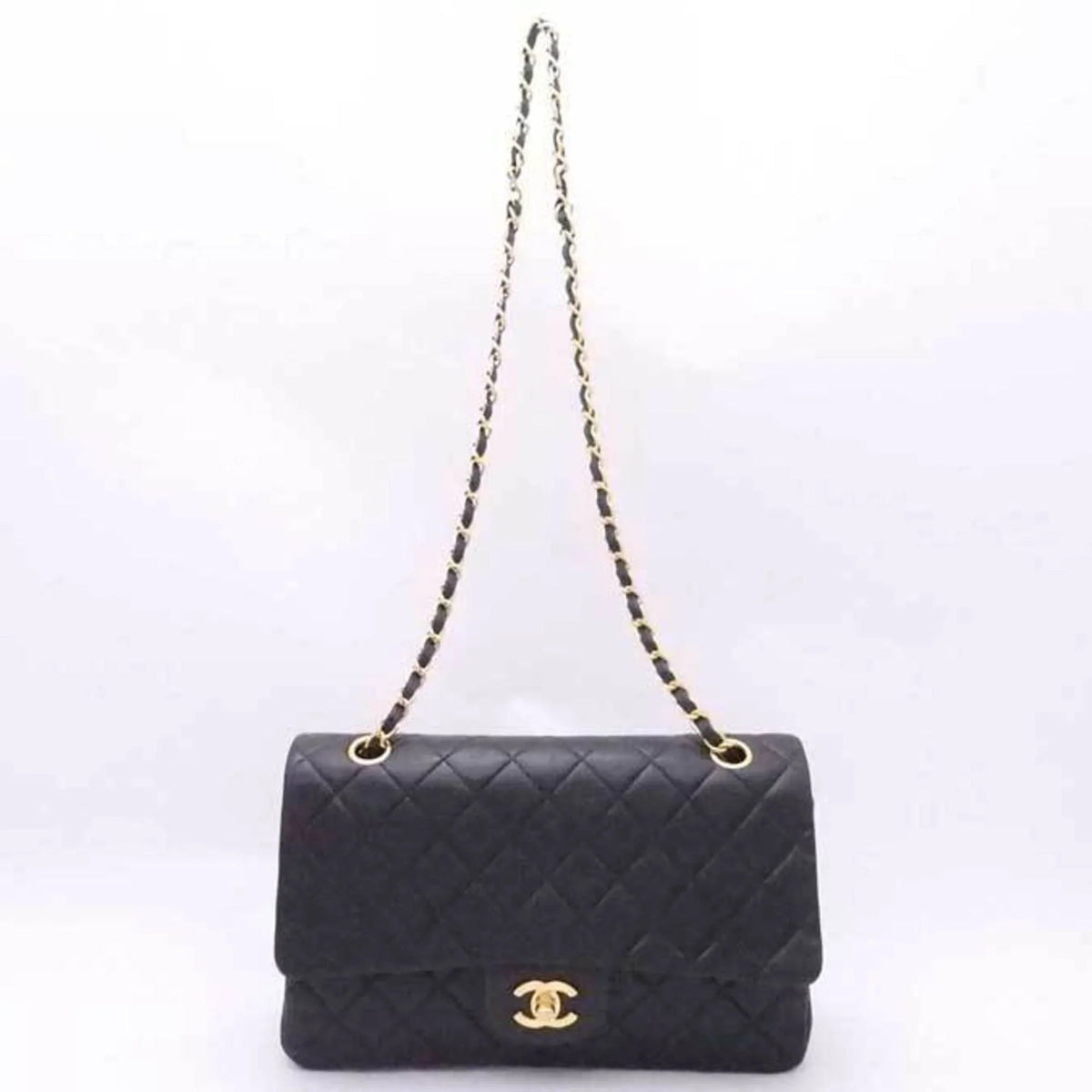 flap leather bag shoulder gold matelasse black ladies Chanel double Pre-Owned (Good)