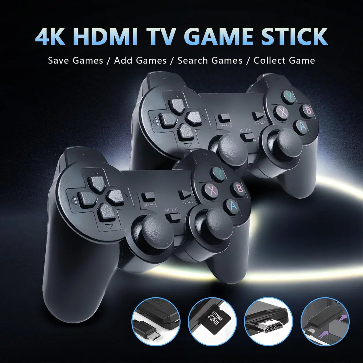 4K 20,000+ Retro 2.4GHz Classic Play(64G) - Retro Built-in Plug and Revisit 9 Games, Stick Game Wireless with Controller Game for Emulators, Output, and Console Games