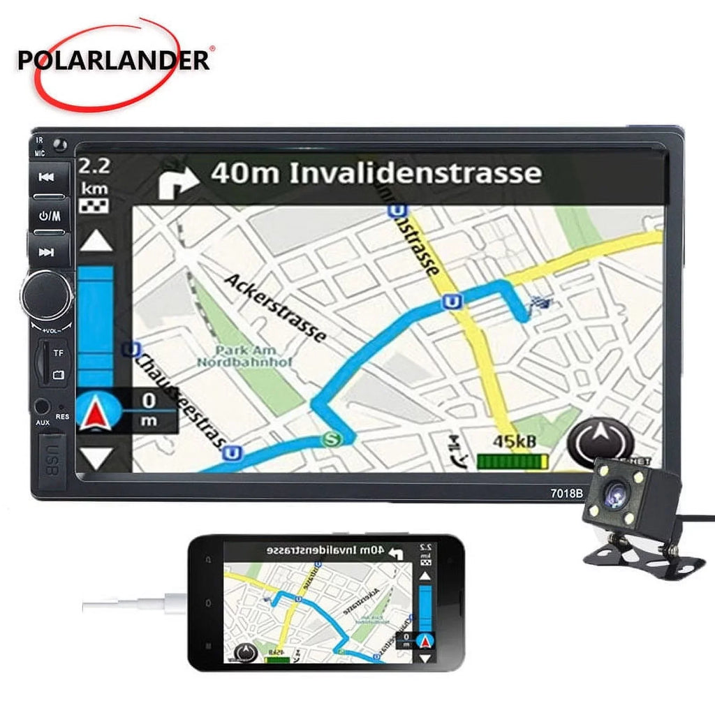 with Backup Link Radio with Audio MP5/4/3 7-inch Function Mirror Polarlander Multimedia Car Double Car Camera Screen Stereo Car Din Bluetooth Touch Player 4LED