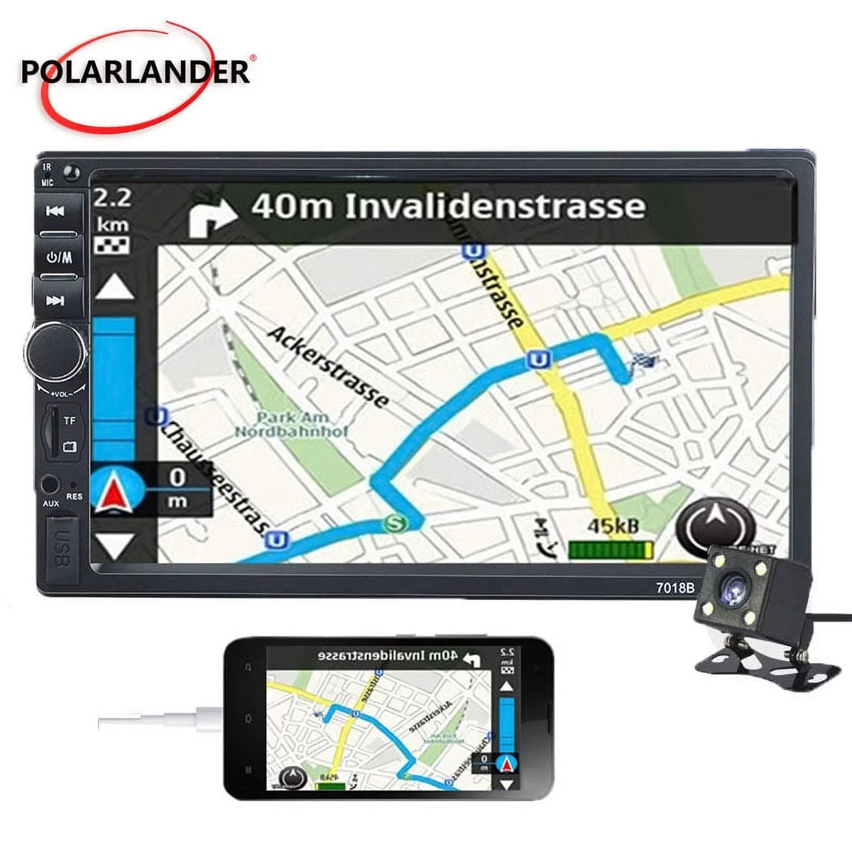 with Backup Link Radio with Audio MP5/4/3 7-inch Function Mirror Polarlander Multimedia Car Double Car Camera Screen Stereo Car Din Bluetooth Touch Player 4LED