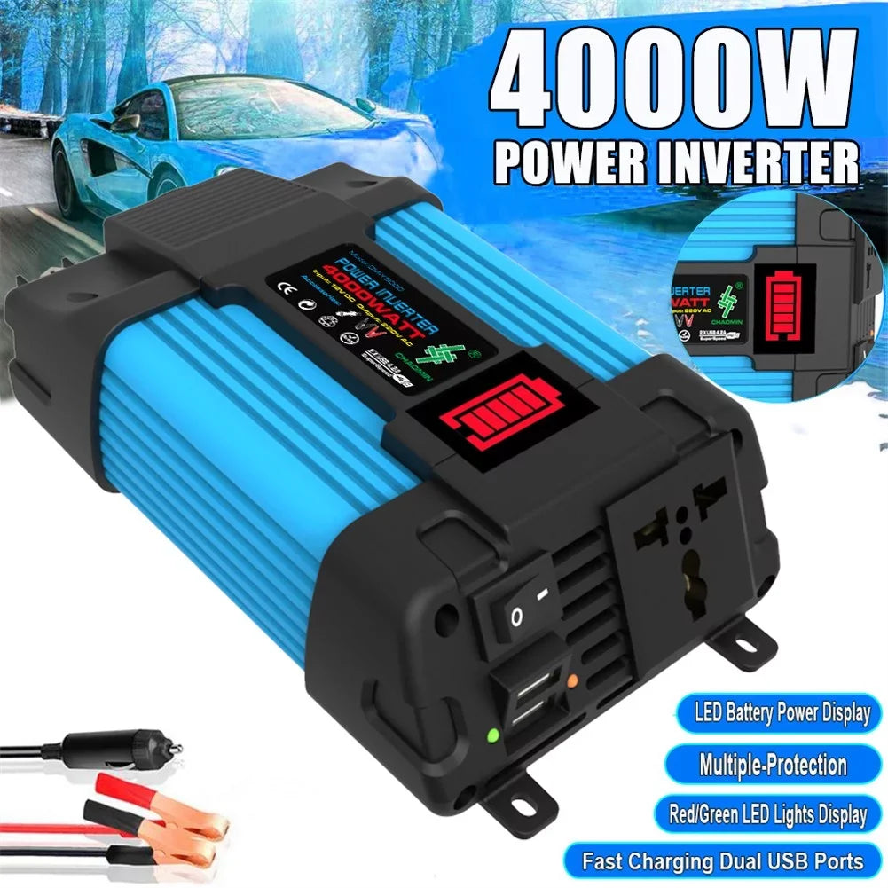 Display 2 Pure Sine Inverter Power 110/220V Wave 4000W To 12V Car