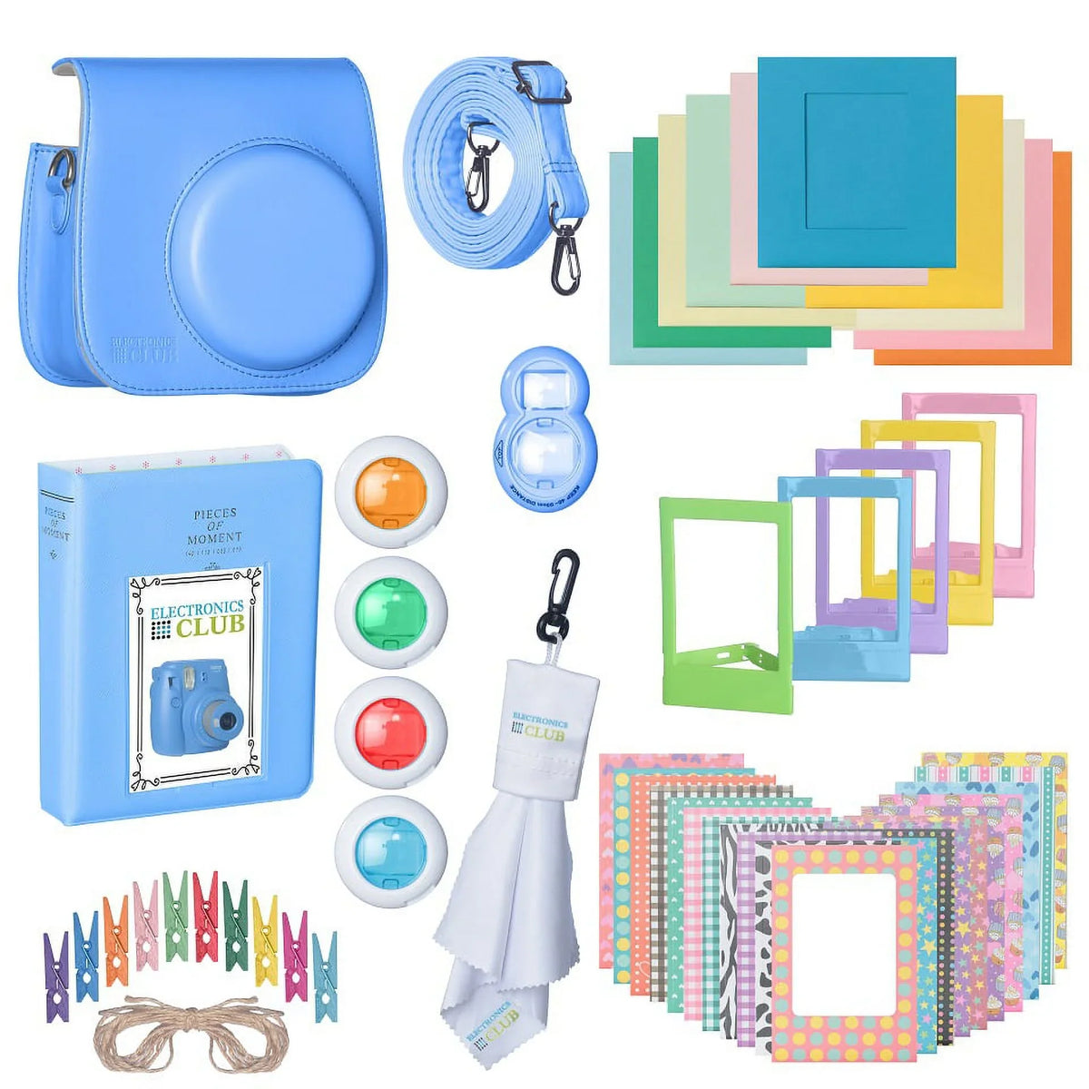 Cloth Premium Album 9 Frames Bundle Lens Fujifilm Leather + Camera For Mini Film Camera + Kit | More Instax Camera Instant Case Picture & Cleaning Photo + Accessories with + Selfie Strap Includes