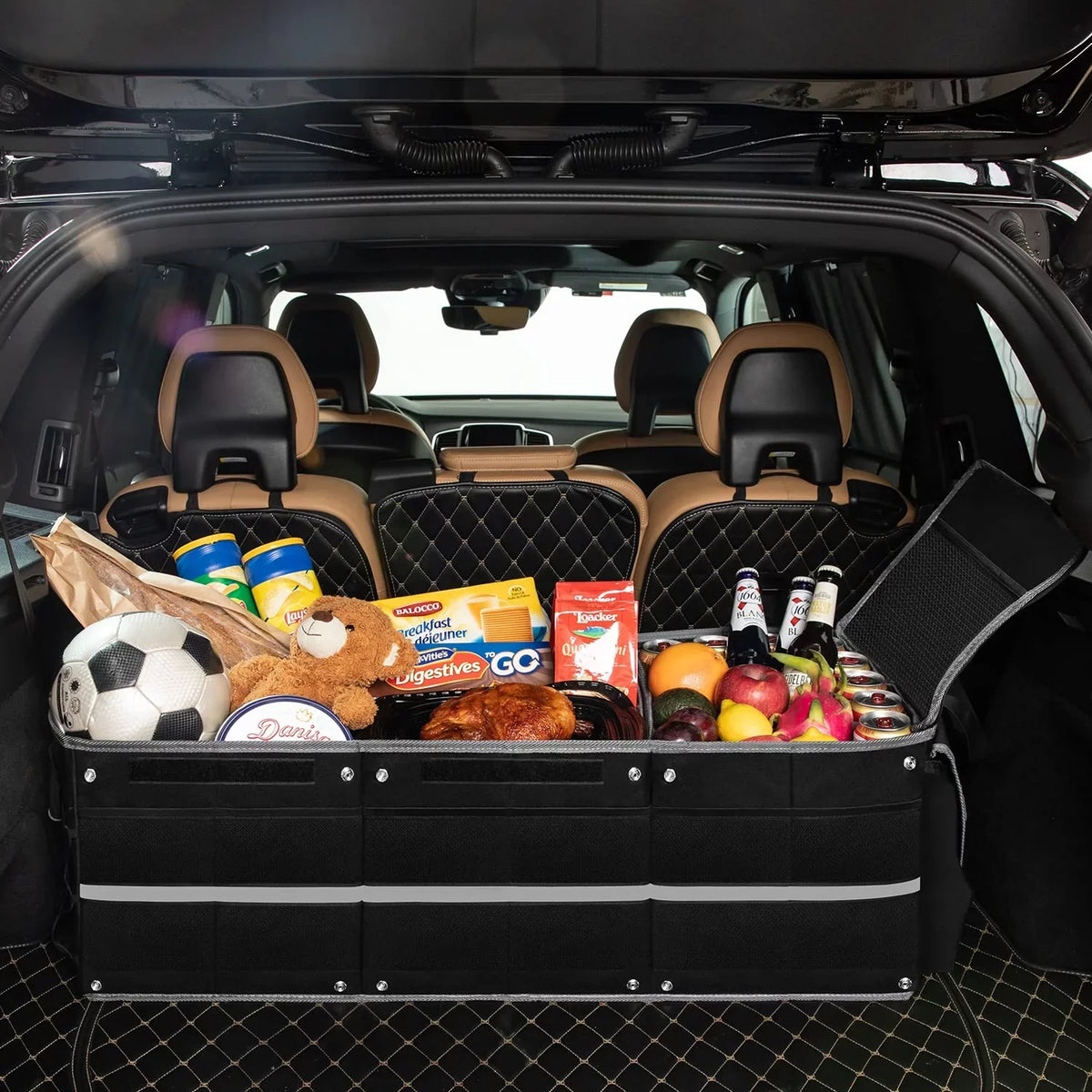 Moistureproof 3 Organizer Car Trunk Collapsible Truck,Van Vehicle Cooler Organizer proof Leak Car for Bag, with Compartments Suitable for Sedan, Suv, Insulated