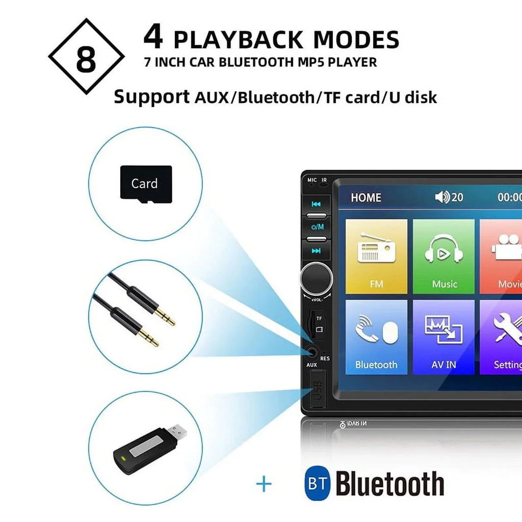 with Backup Link Radio with Audio MP5/4/3 7-inch Function Mirror Polarlander Multimedia Car Double Car Camera Screen Stereo Car Din Bluetooth Touch Player 4LED