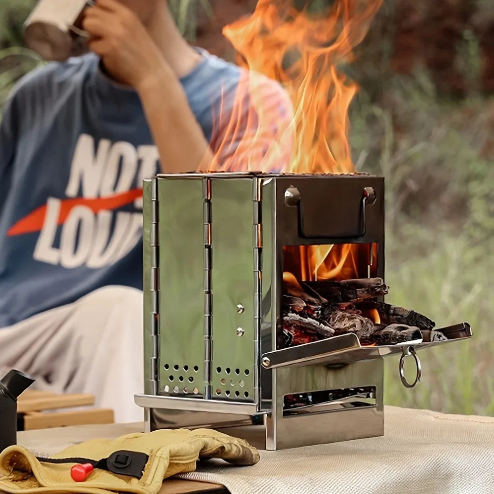 Stove Portable Stainless Backpacking Lightweight For Burning Camping Folding Sturdy Cooking, Steel Picnic With Wood For Grill Camp Stove Wood Outdoor