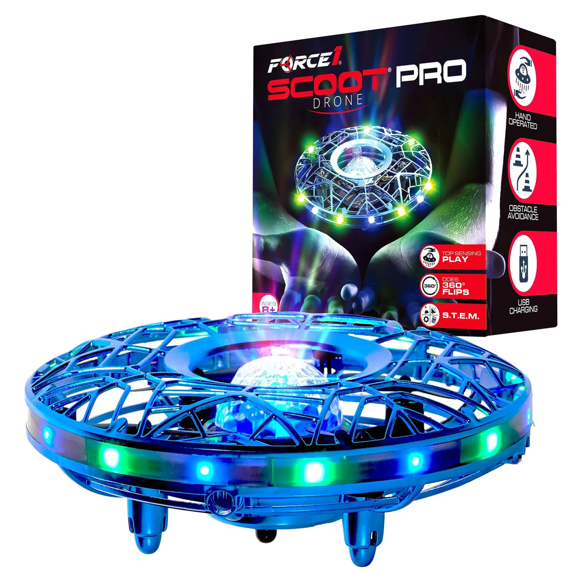 Scoot Hand Mini Force1 Drone Controlled (Blue) Aerial with Drone Light Projector Pro