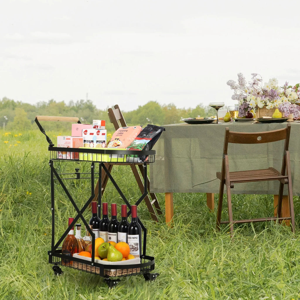 Metal Storage Multifunction Trolley Rolling Utility Cart, 2-Tier