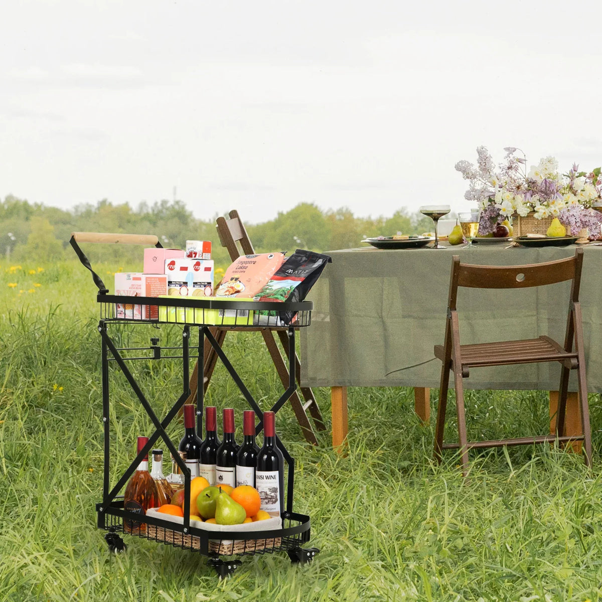 Metal Storage Multifunction Trolley Rolling Utility Cart, 2-Tier