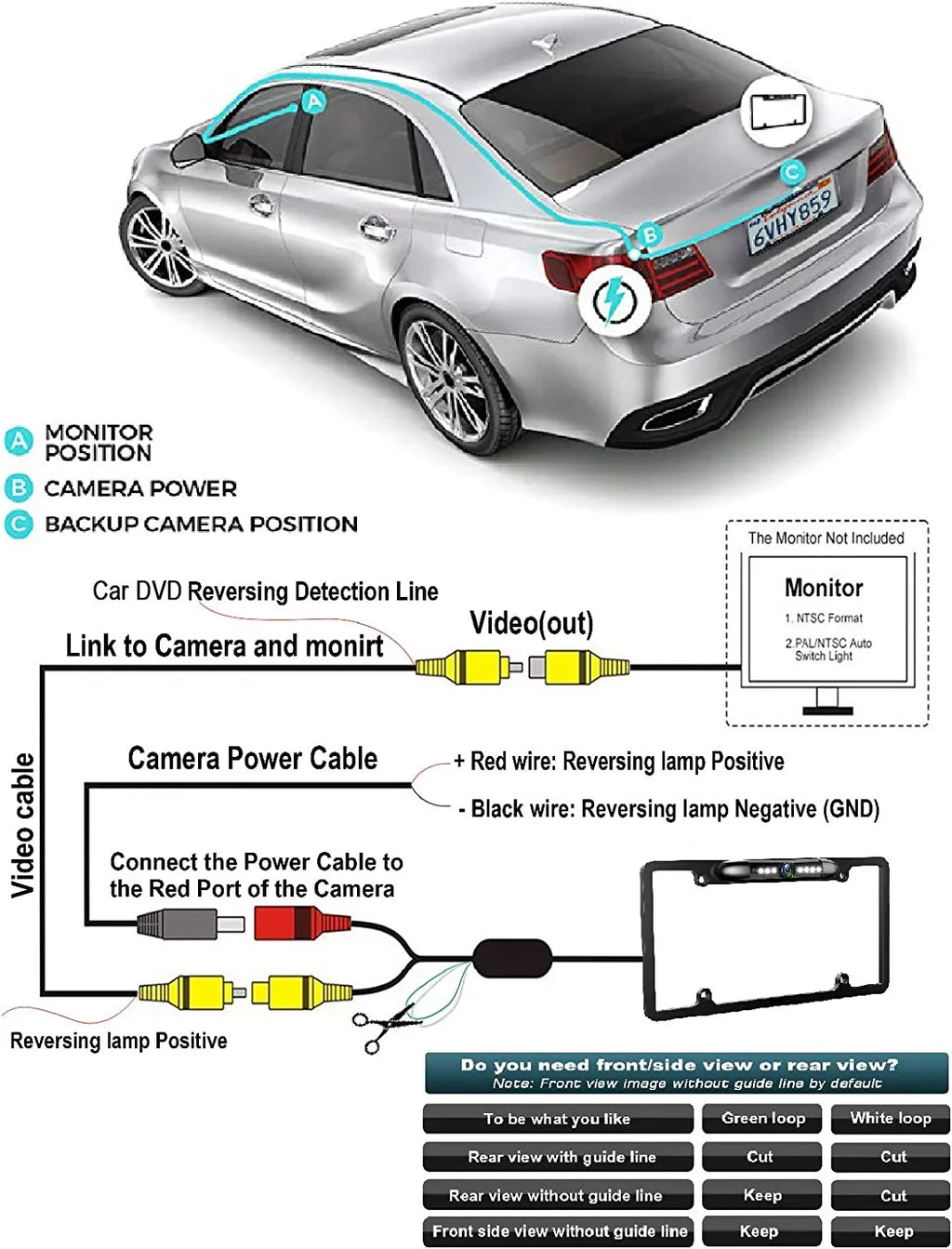 Plate for License Black Frame XAVAX5500 Rearview Camera Backup -AX5500