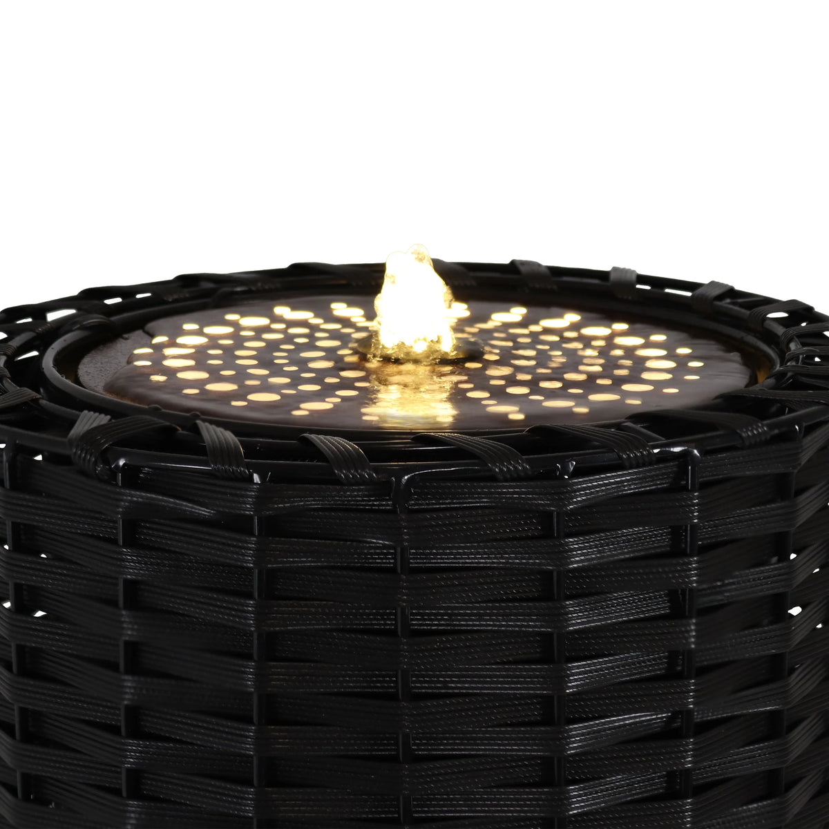 with Cylinder Plastic Wicker - Fountain Sunnydaze Lights 20.5"