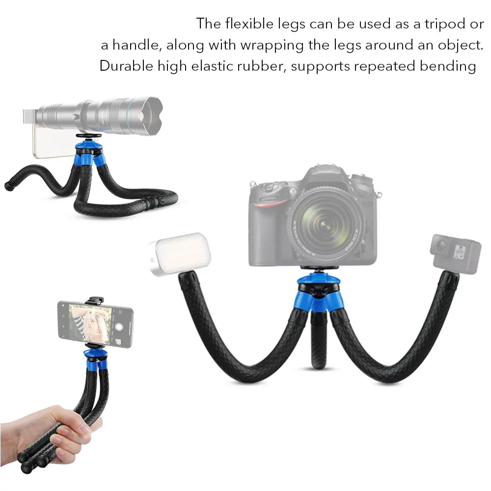 Mobile Phone Max Clip -JJ07 Foldable Travel Tripod Load Camera Portable Flexible Fits Detachable GoPro Octopus with Mini Tripod with Phone 3kg