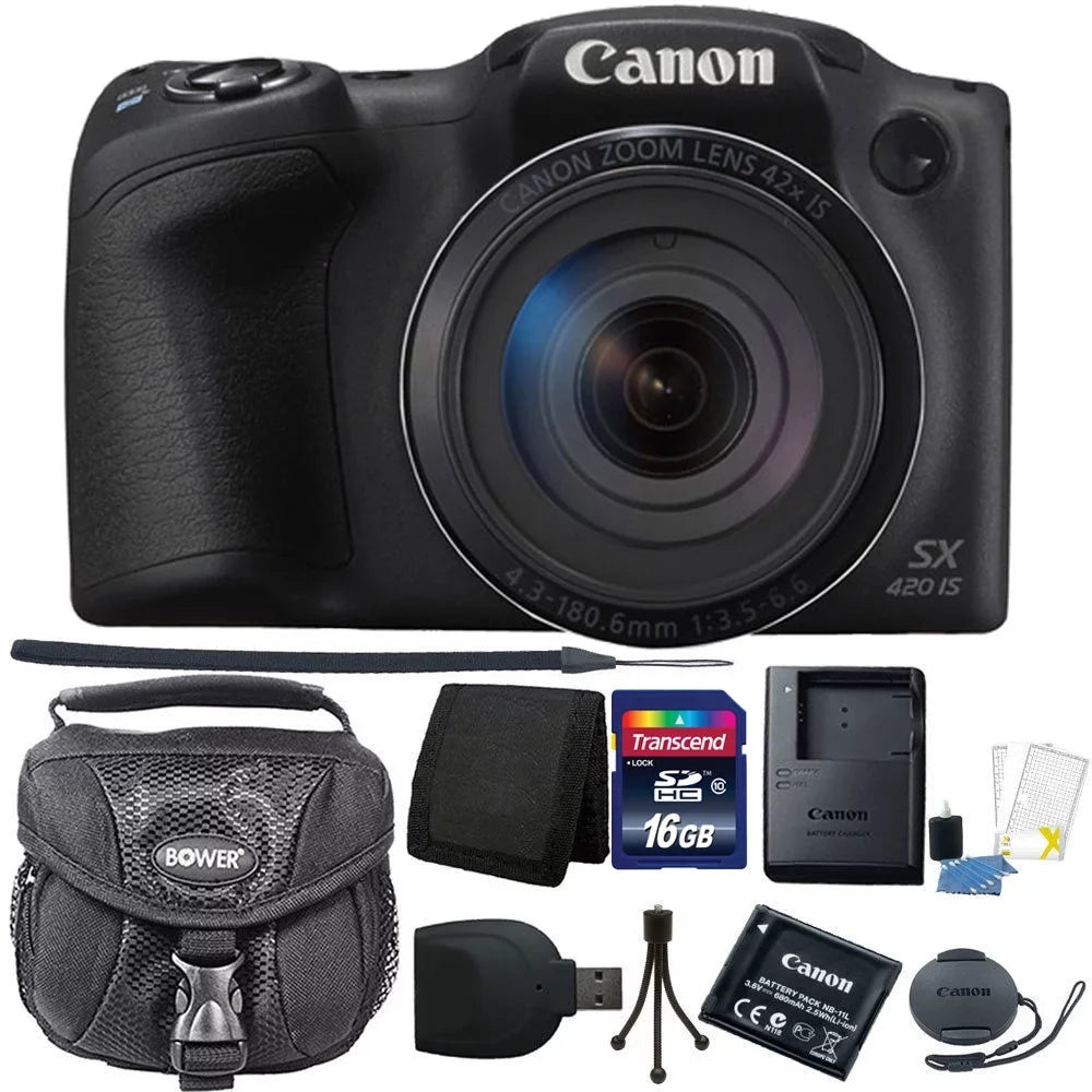 (35mm 20.0MP Canon Wi-Fi Kit 1.2.3" 1600 + SX420 Optical Black 16GB PowerShot Accessory Recording Built-In Zoom Camera 42x Equivalent) Video Lens 24-1008mm Digital 720p