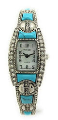 Stones (Silver Dial Metal Ladies Fashion Watch Pearl Bracelet Square Link Turquoise) Wincci