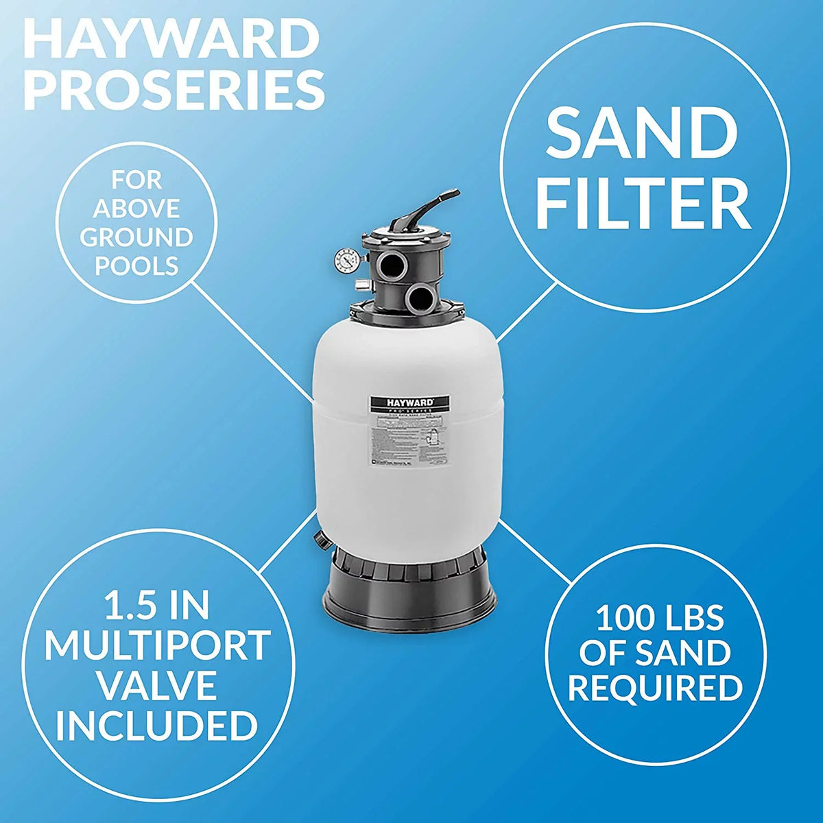 Pump 1HP Pro Ground Above Pool System Series W3S166T1580S Sand Filter Hayward