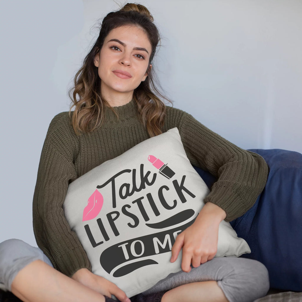 Lipstick to Makeup Merch Design Shield, Themed for Pink Pillow White Artist Lovers, 18X18 - Beauty or w/ Me Cosmetologist, Makeup Talk Gift for Lips
