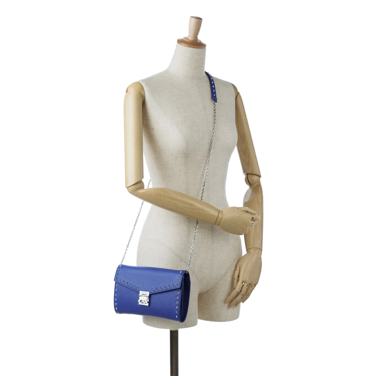 Pre-Owned Unisex Leather (Good) Wallet Crossbody Calf on Chain Studded Patricia Authenticated Blue Bag
