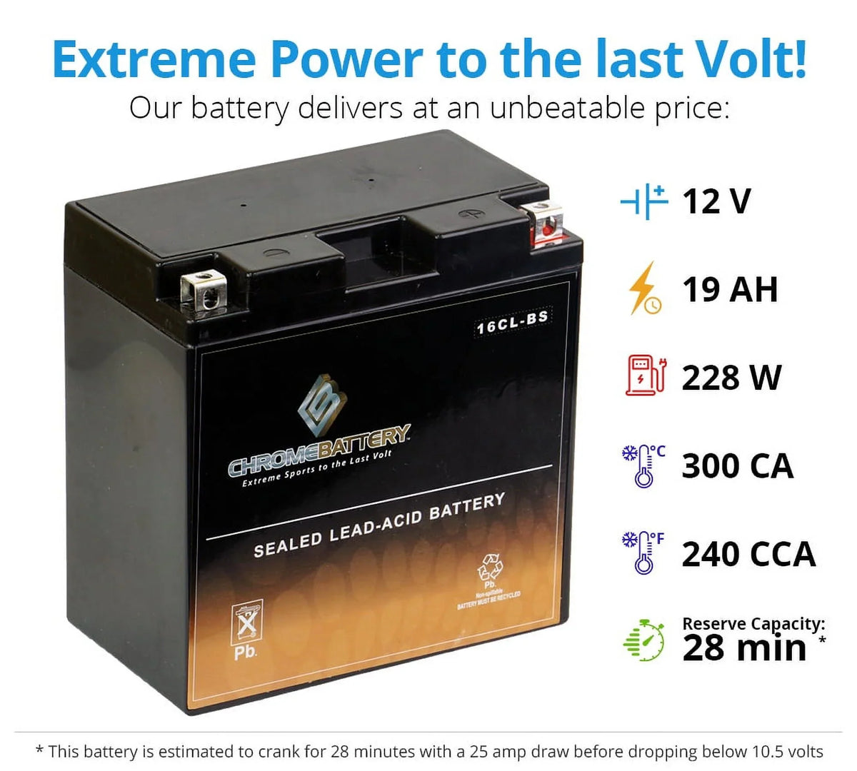 440cc Kawasaki Yb16cl-bs Jet Battery Chrome Battery 87-'92 Js440 for Ski