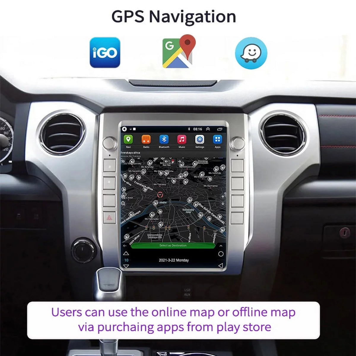 Multimedia Android Car Carplay Tundra Head Unit Auto 2014-2020 Radio , Player For 12.1 Stereo Car 4GB+64GB Toyota Inch , Built-in Android