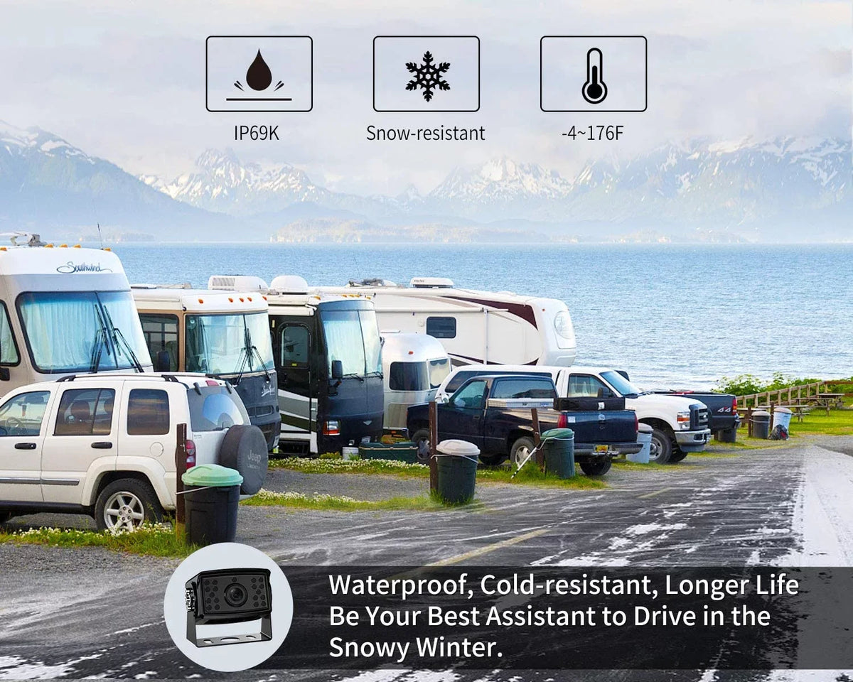 Trailer(DY704) Wheel Cameras Rear Backup Reversing Monitor Camera Parking Screen with Split Moistureproof Lines View /Truck/Trailer/Bus/Semi-Trailer/Tractor/5th and System, Fookoo for 7''
