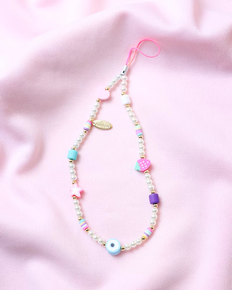 Nazar Il Strawberry and Star Mare Pearls con Strap Charms in Me Heart Freshwater Phone