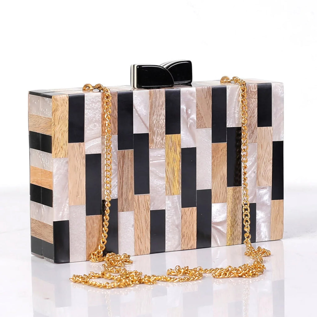 Acrylic Women Craft Bag India Wooden Inlay Clutch for Different