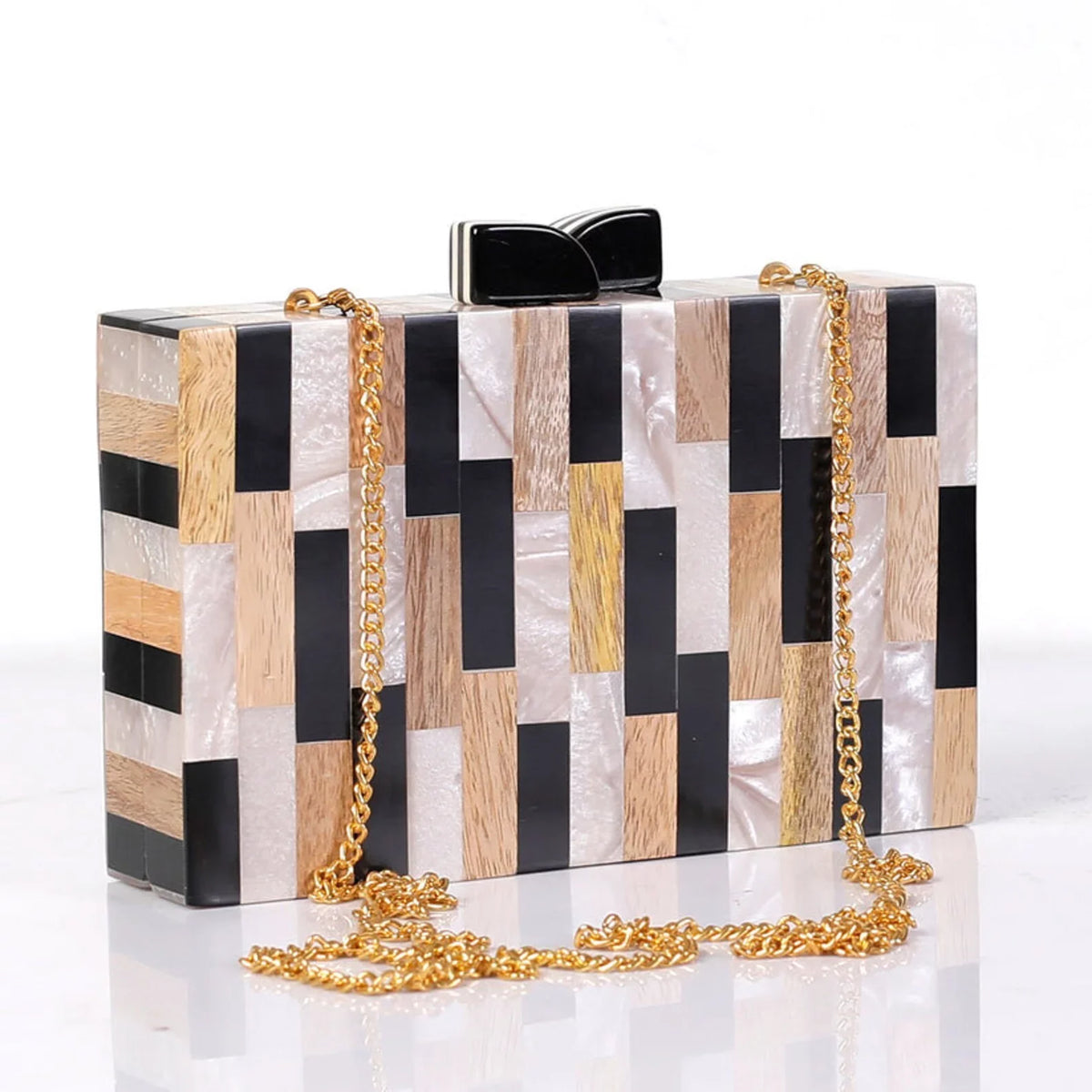 Acrylic Women Craft Bag India Wooden Inlay Clutch for Different
