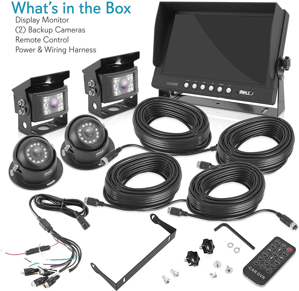 Car PLCMTRDVR47 Recorder, Rearview - w/ Up 9 Vision, Backup Pyle Night View - Mount Universal Kit Parking Back Monitor, System Reverse Rear Vehicle Dual Video Tilt-Adjustable, Truck Camera