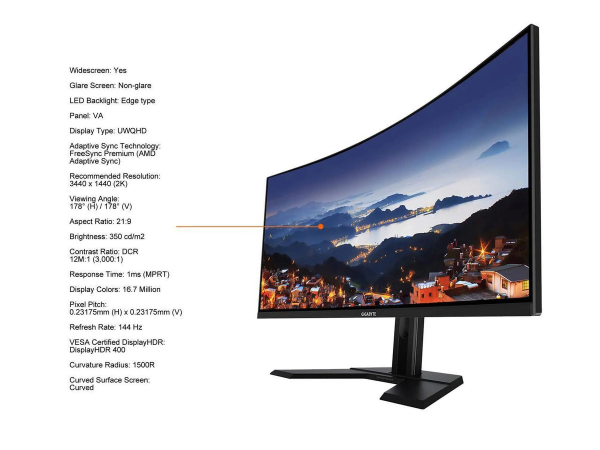 x Display, 144Hz 3440 Monitor (), Gaming 1440 G34WQC -P3, Display HDR400, A- Premium, 1ms 34" 1500R DisplayPort 1.4, 2x 2.0 2x FreeSync 90% Curved 2K