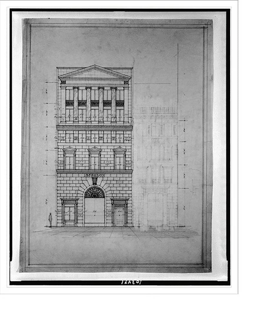 N.W., Saul Washington, North D.C.). Historic for [Two Print, Elevation], 17-7/8" buildings 21-7/8" office building (15th Framed x B.F. Street, Front.