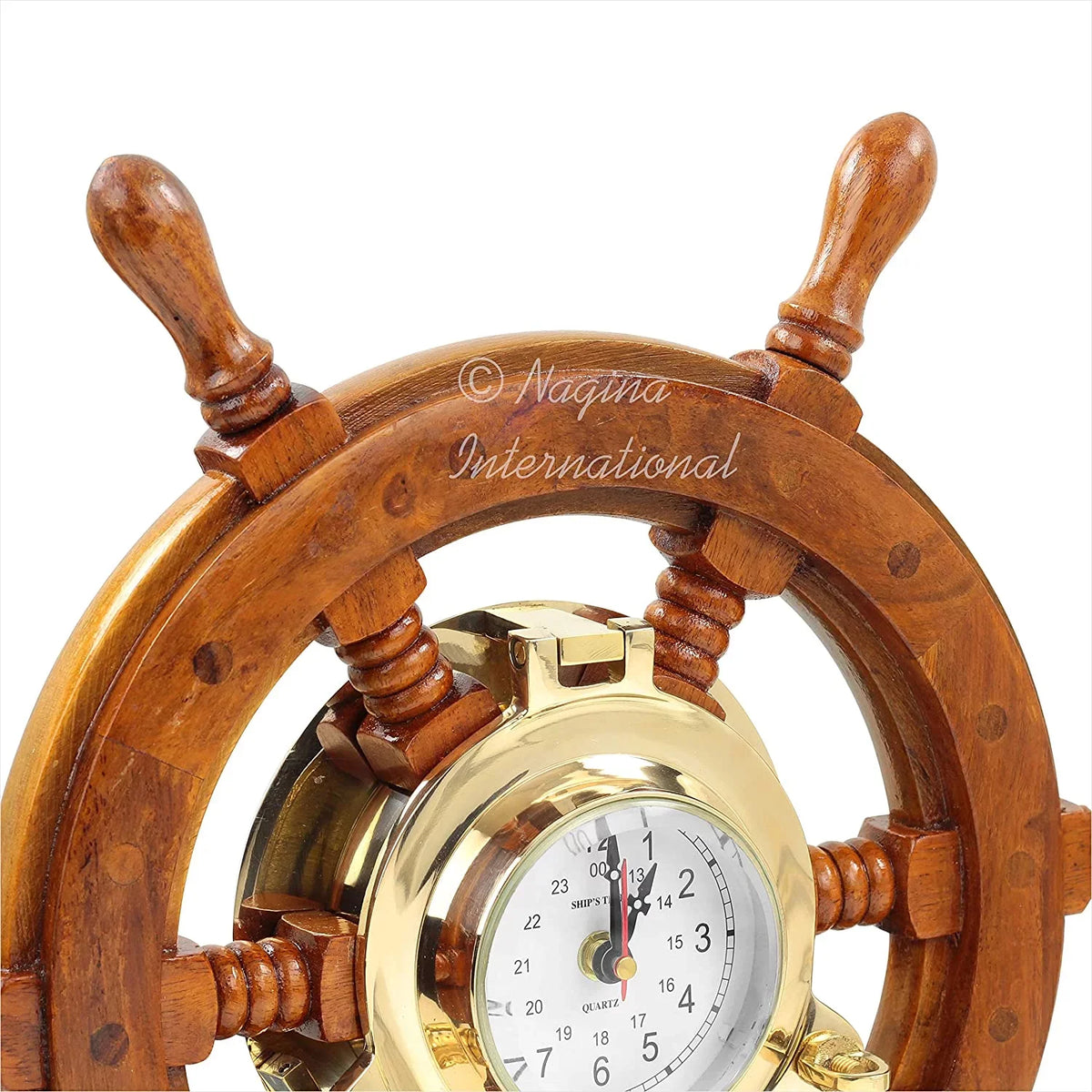 Nautical Premium Inches) Vintage | Hanging Clock Wheel | Wall Gift (42 Wide Brass | International Ship Porthole Numerals Nagina