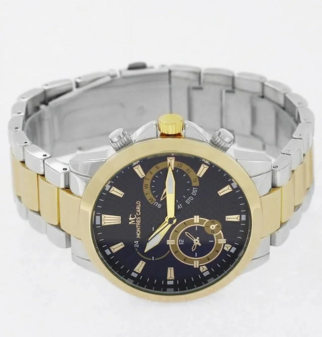 Dress Tone/Blue) Fashion Metal (Two Quartz Montres Band Carlo Sports Watch Luxury Men's 45mm