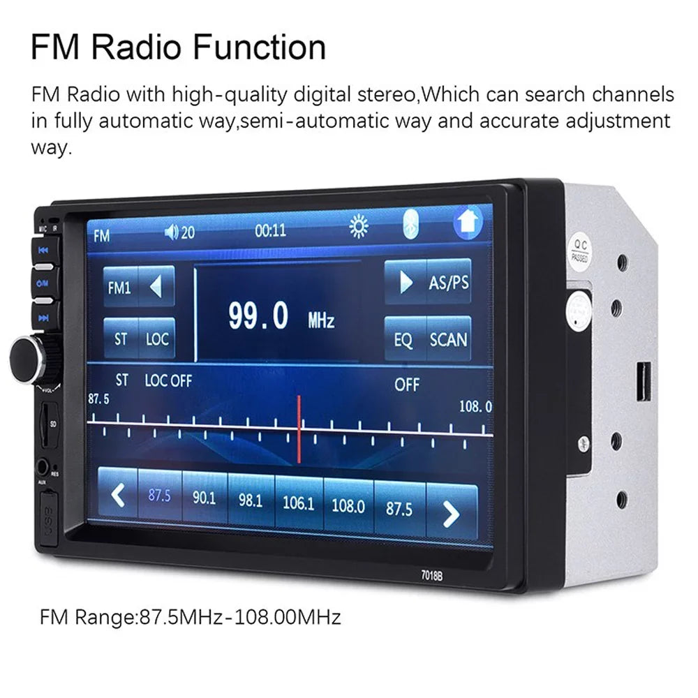 with Backup Link Radio with Audio MP5/4/3 7-inch Function Mirror Polarlander Multimedia Car Double Car Camera Screen Stereo Car Din Bluetooth Touch Player 4LED