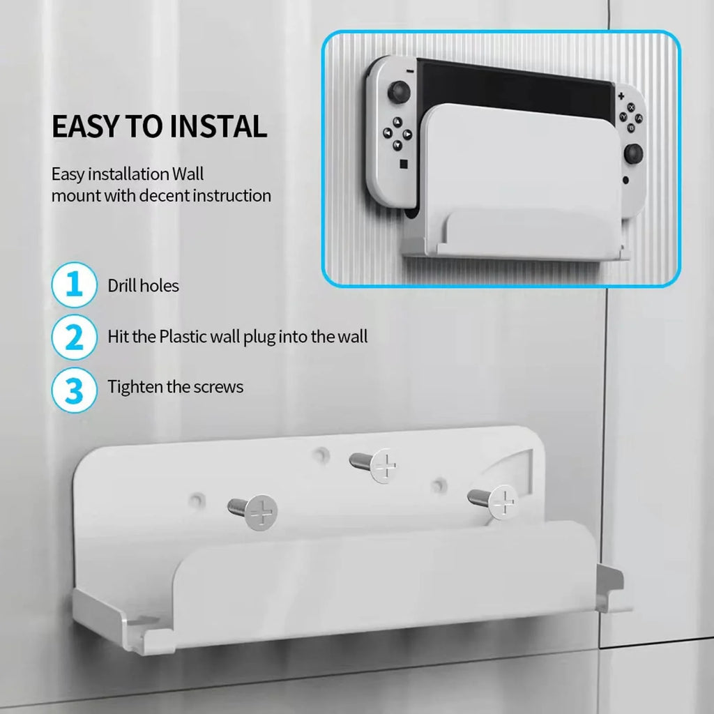 Shelf Metal Nintendo Near Wall Wall Mount Joy -White Switch , Con Behind with Switch for and Store Switch or Safely Mount Stand Console Kit Accessories Hanger,