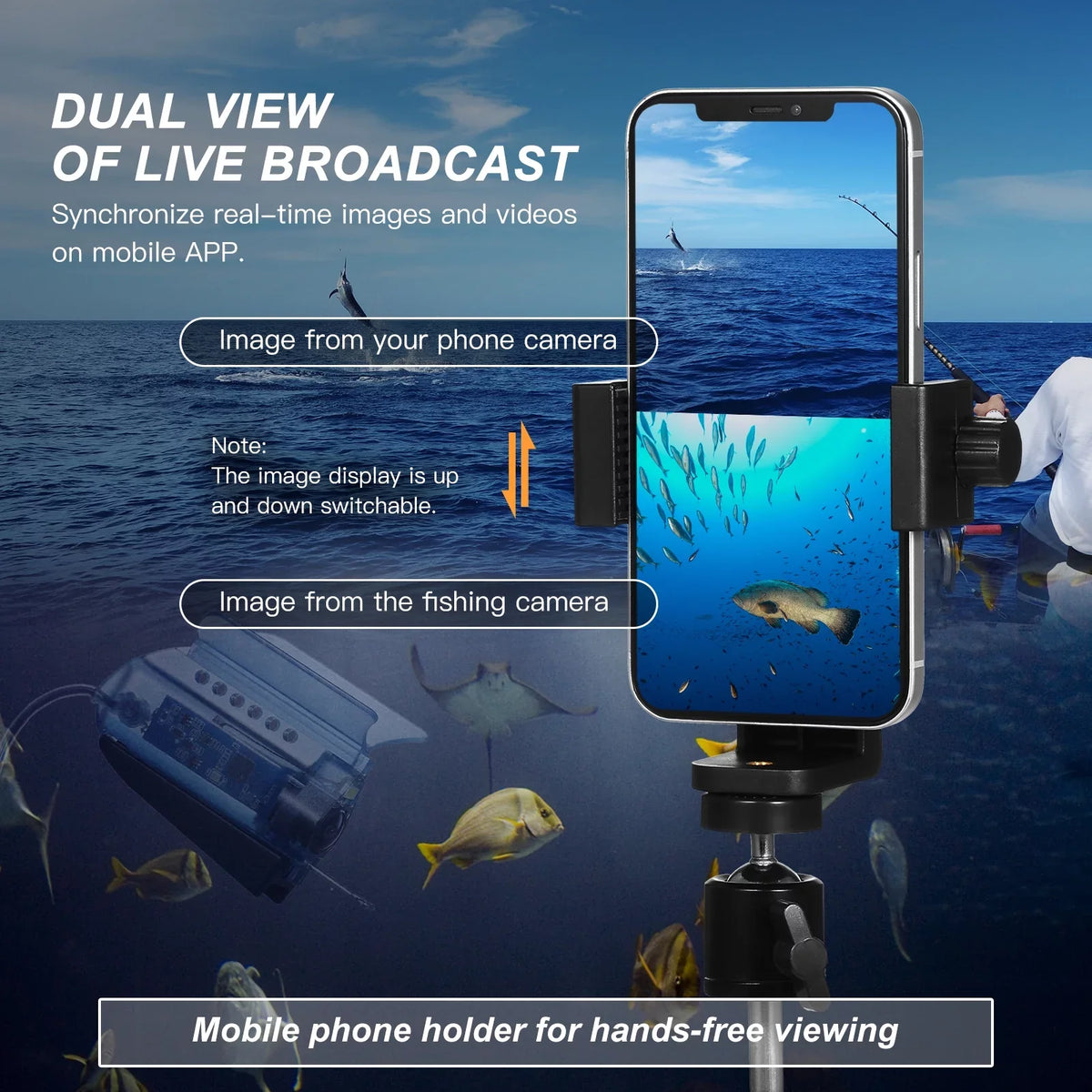 Video 50M Carry Cable with Fishing Phone Case Finder Holder Cage Fish Live Bait Ice Mobile 1080P Kayak with Sea Fishing for Lake Underwater Vessel Camera Control Camera Fishing
