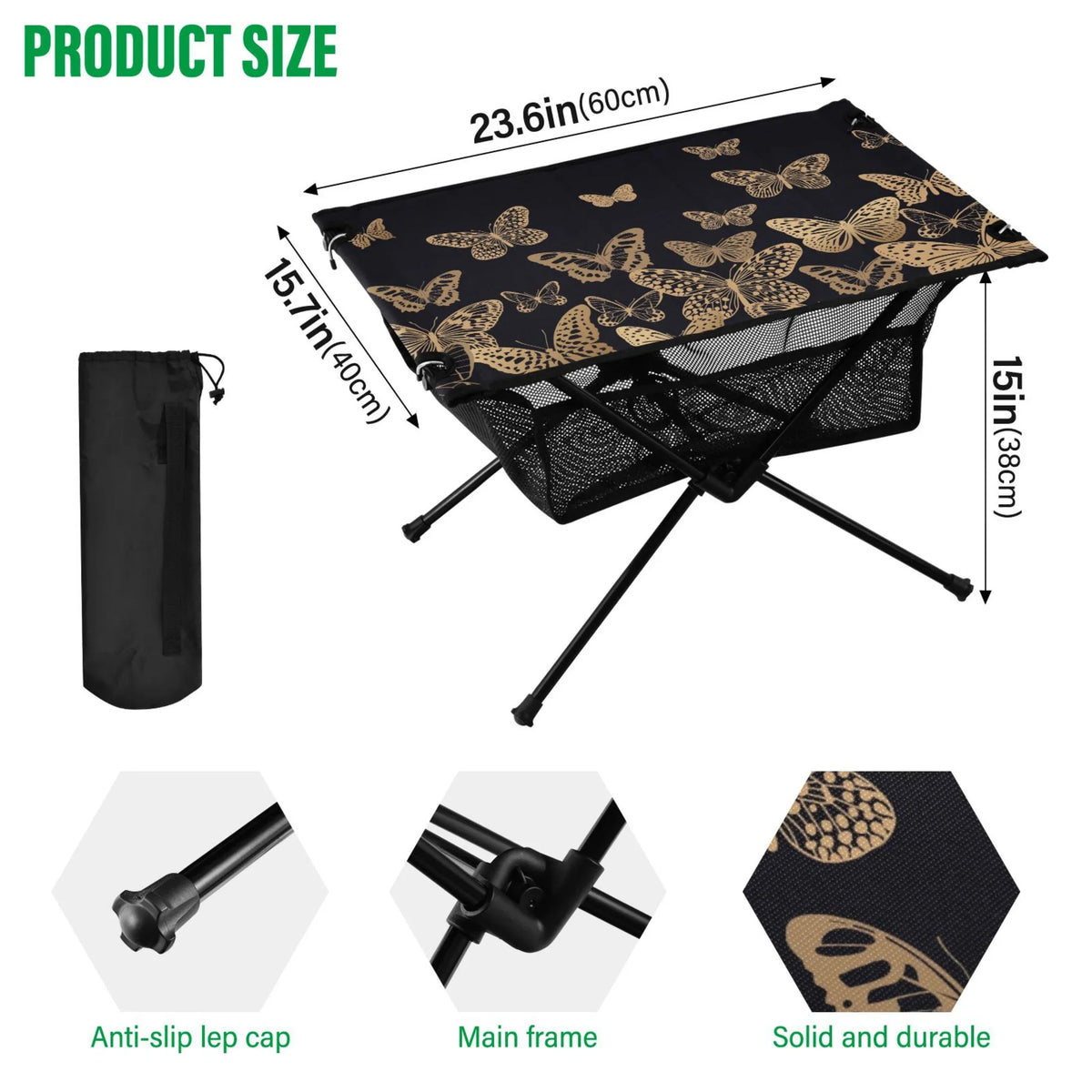 Camping Beach with Storage Picnic for Table Outdoor Portable Table Butterflies Folding Compact Table Fishing Bag Travel
