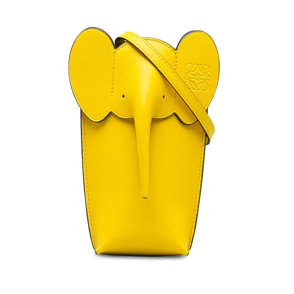 Pocket (Good) Elephant Yellow Authenticated Unisex Leather Pre-Owned Crossbody Calf Bag