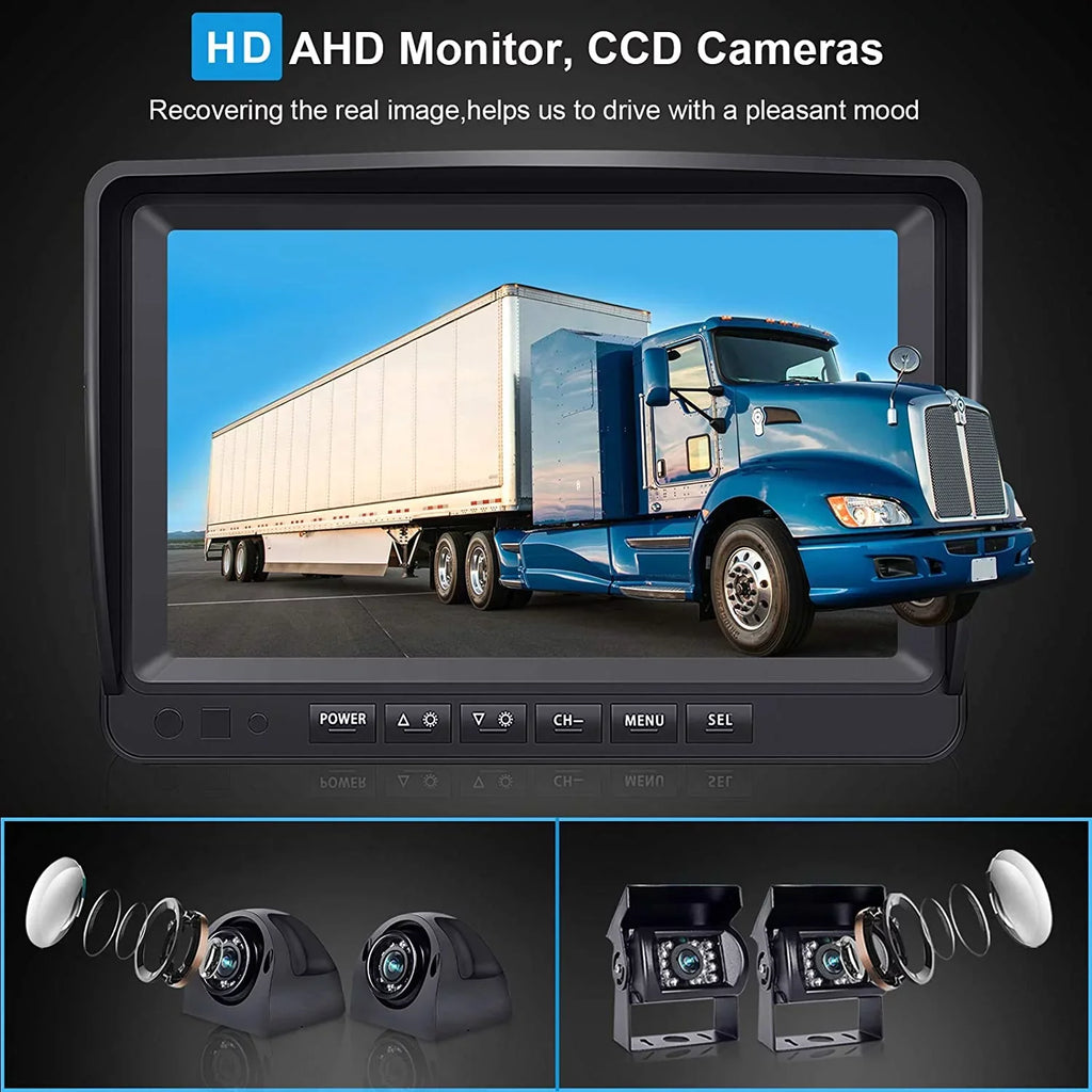 9 inch View Record Moistureproof Night Camera eRapta Function Rear for Vision Quad Camera Screens Trailer 4 Side IP69 Split 1080P Semi and Box Truck Backup