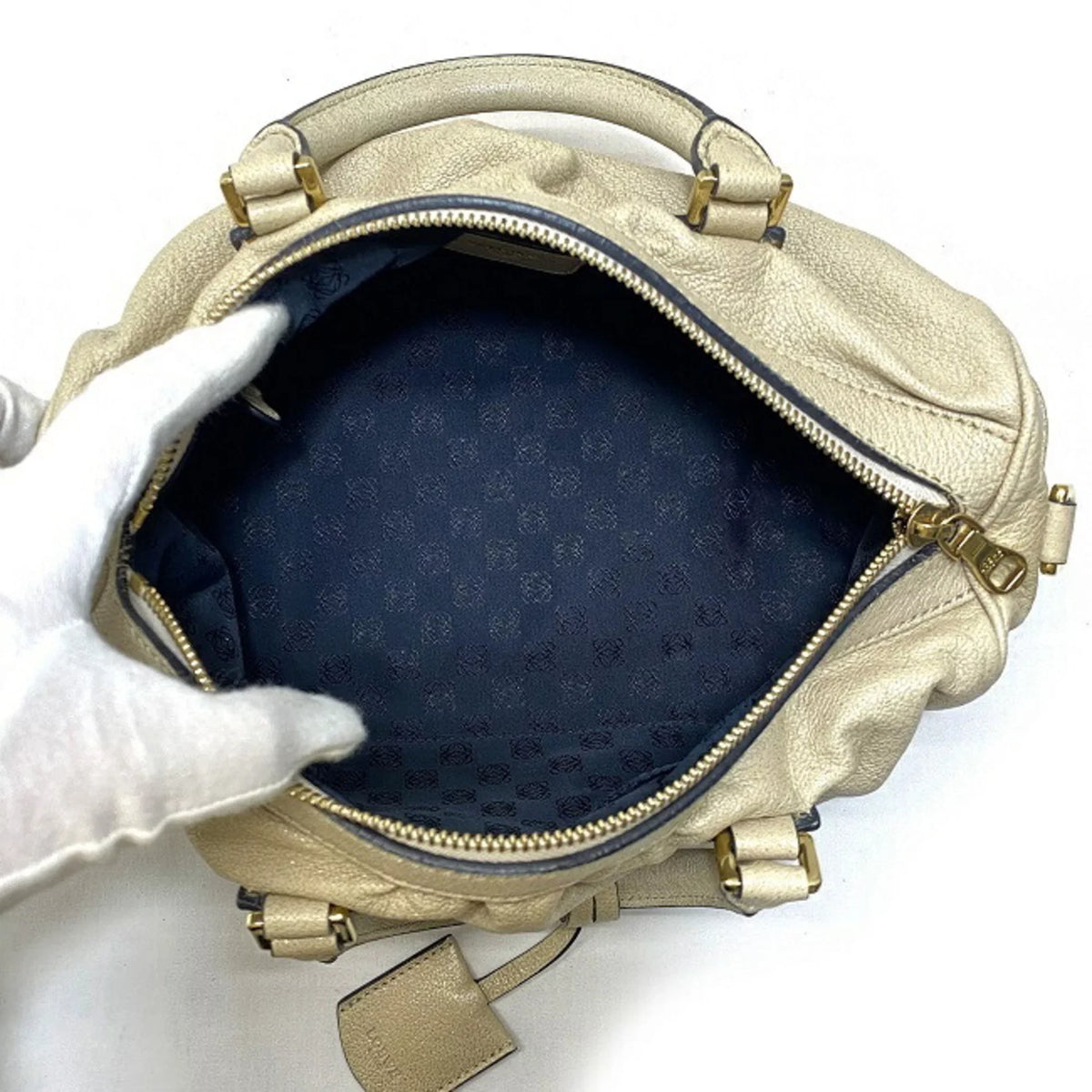 Handbag Boston Champagne Anagram Women's Pre-Owned Loewe Leather Gold (Good) Lame 2way