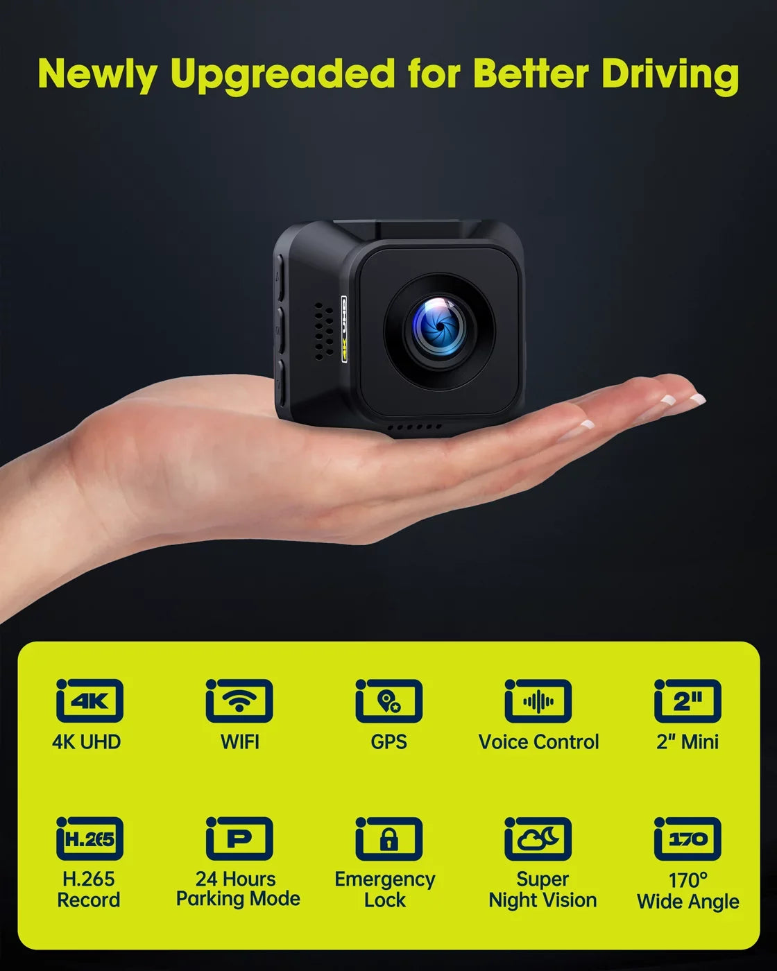 Dash Camera for Control with Front Super Camera Voice Vision, Car WiFi Cam 4K Night Built-in Car