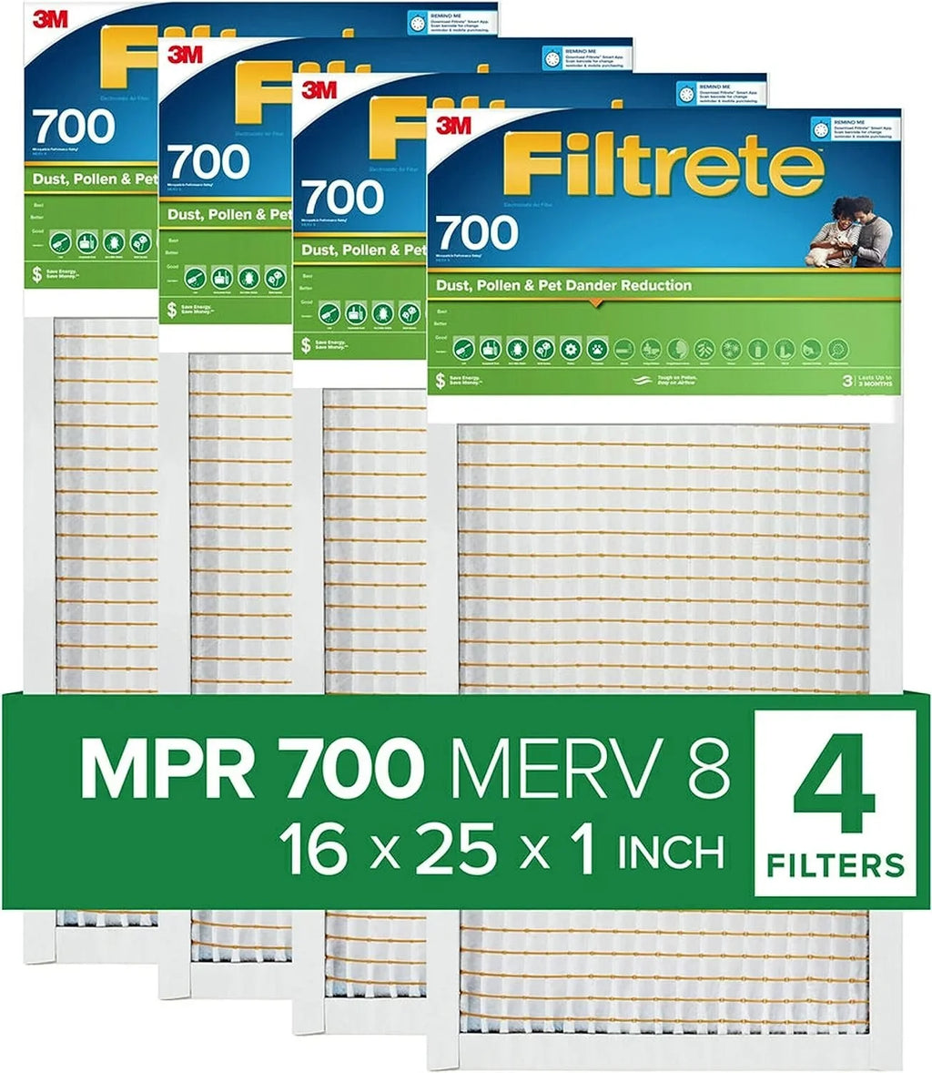 Air 1-Inch Clean Pet 4 Filters, Living Pleated Pollen Dander Filters 3-Month 8, and Filtrete Dust, Air Reduction Filter, 16x25x1 700,