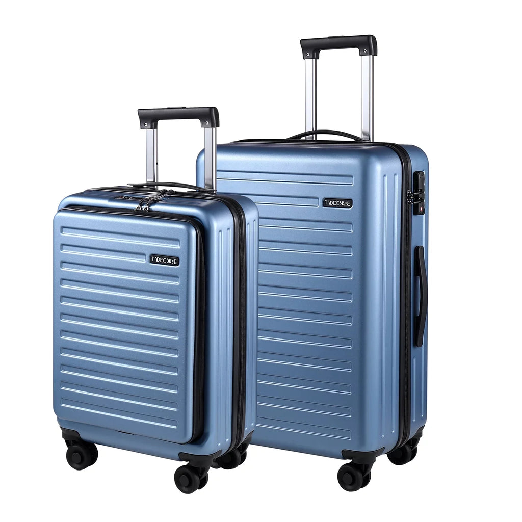 Inch Front Hardshell with Blue 2 20 with Expandle, & & Pocket + Only Wheels, 20 65L, + Lightweight Suitcase Inch 20/24 Laptop Piece Spinner 24 Ice Set, Lock Luggage 37~41L