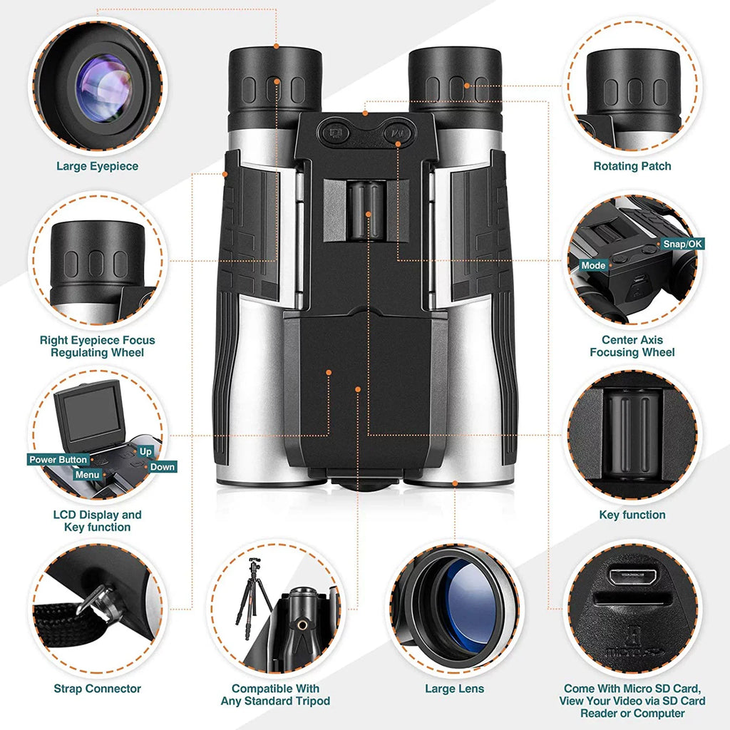 Camcorder Video 12X for Game 32GB Binocular Bird Concert with Camonity Photo 2" Zoom Watching Recorder Digital Football 5M Camera