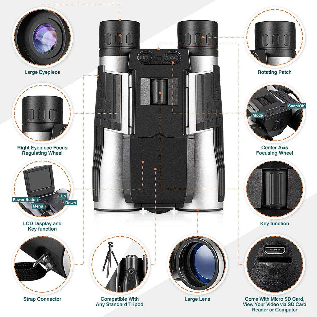 Camcorder Video 12X for Game 32GB Binocular Bird Concert with Camonity Photo 2" Zoom Watching Recorder Digital Football 5M Camera