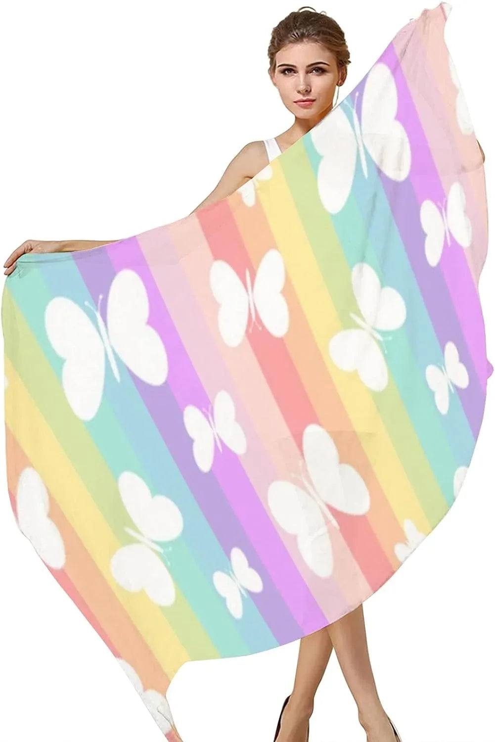 Rainbow On for Silk Butterflies Hyjoy Scarves Women Girls Wrap Long Lightweight Scarf Stripes Shawl Neck
