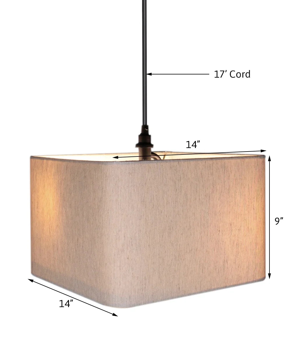 Light Black Square Corner 14"w Drum Plug-In Oatmeal 1 Shade, Cord Pendant Rounded Swag