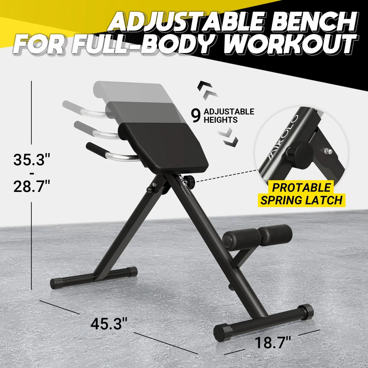 Exercise Adjustable Foldable Chair, Training. Roman Mikolo with Heights 9 Hyperextension Bench Capacity, for Strength 300LBS