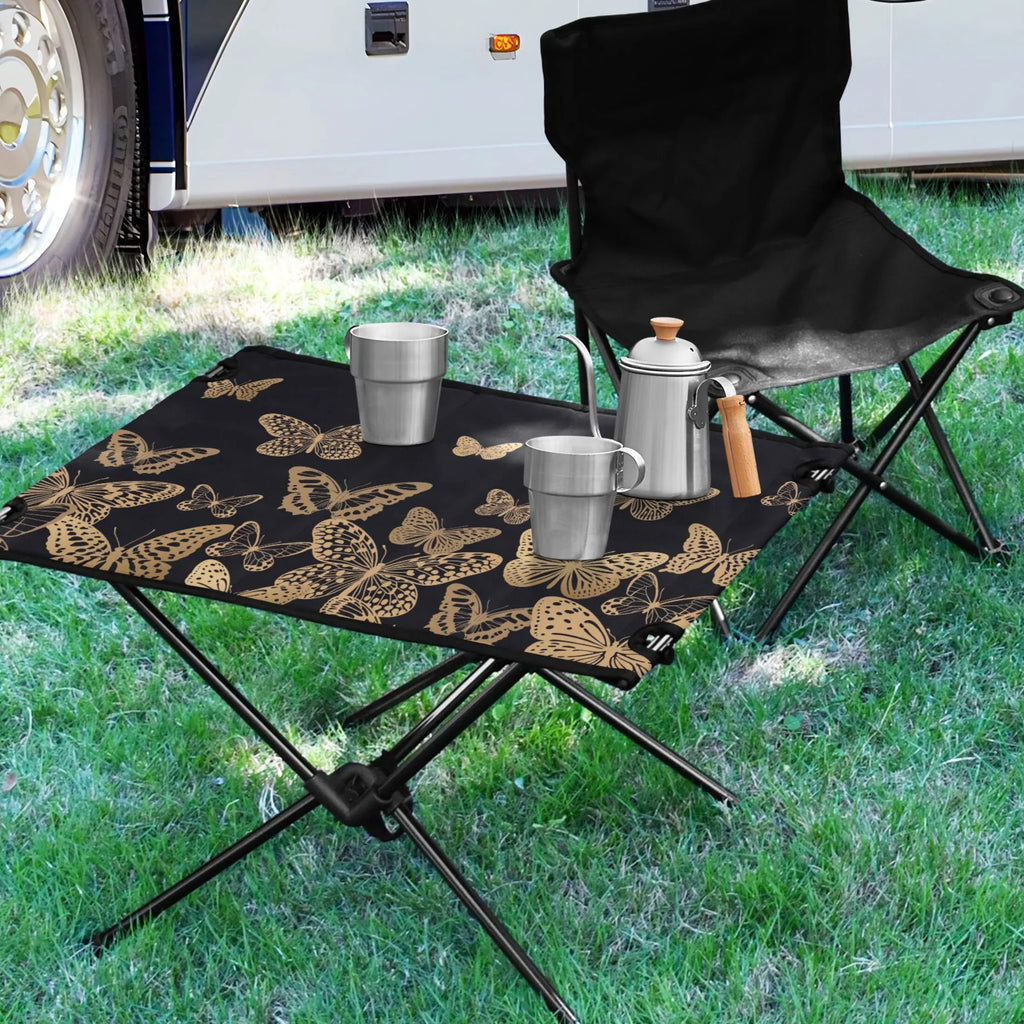 Camping Beach with Storage Picnic for Table Outdoor Portable Table Butterflies Folding Compact Table Fishing Bag Travel