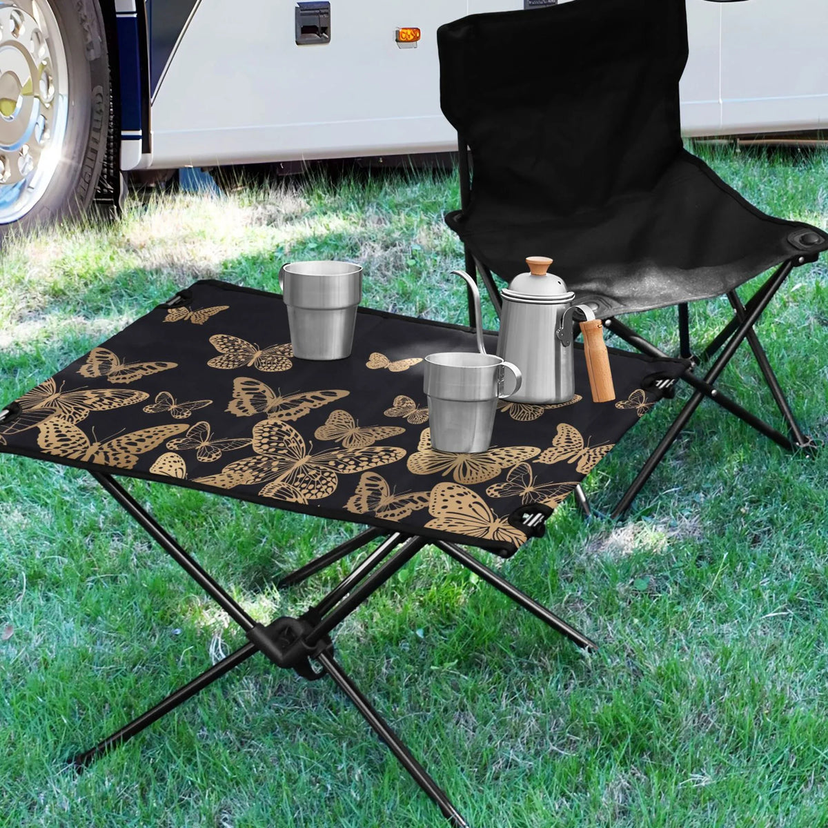 Camping Beach with Storage Picnic for Table Outdoor Portable Table Butterflies Folding Compact Table Fishing Bag Travel